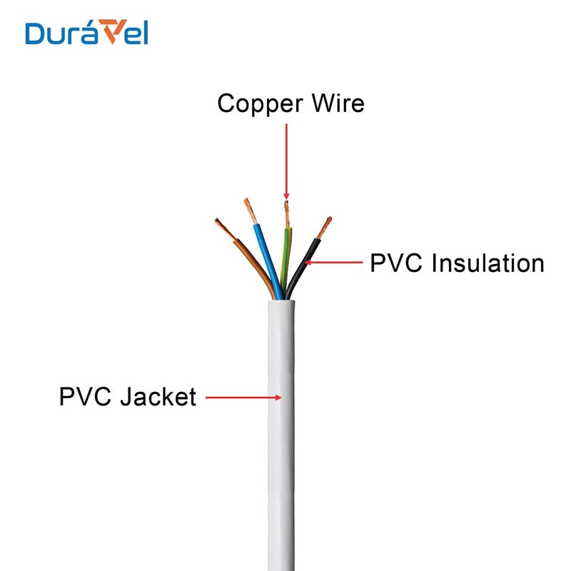 درافل كابل كهربائي دورافيل رباعي النواة - 50 مترًا، سلك طاقة أبيض معزول بمادة PVC بقطر 1.5 مم مع موصلات نحاسية مرنة - Image 2